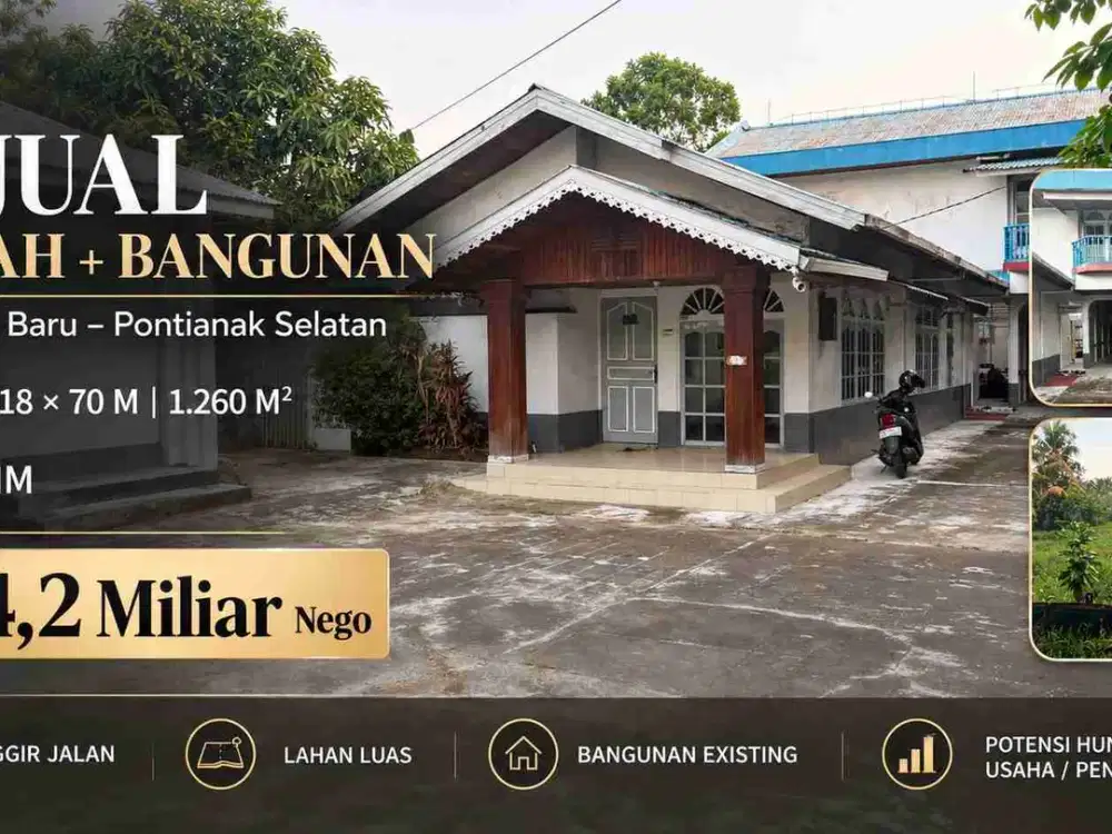 Tanah Luas 1.260 m² + Bangunan di Jl Wono Baru Pontianak Selatan
