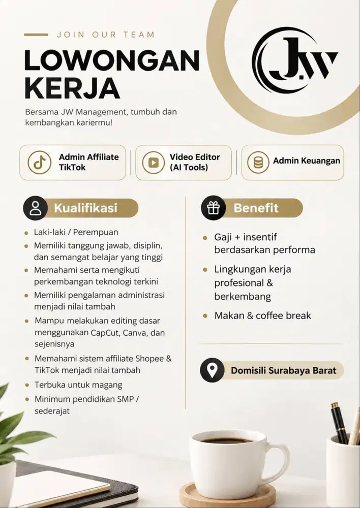 DIBUTUHKAN! ADMIN TIKTOK, VIDEO EDITOR AI & ADMIN KEUANGAN