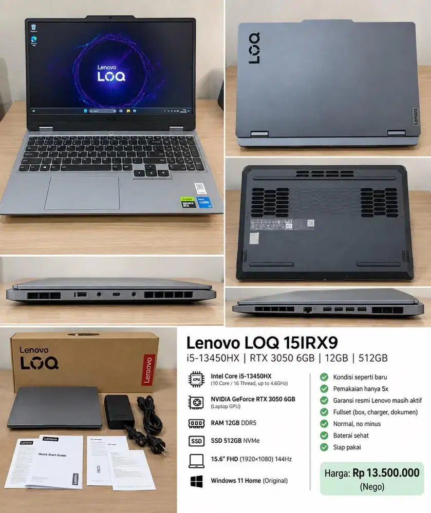 LENOVO LOQ 15IRX9 i5 13450HX RTX 3050 6GB RAM 12GB SSD 512GB