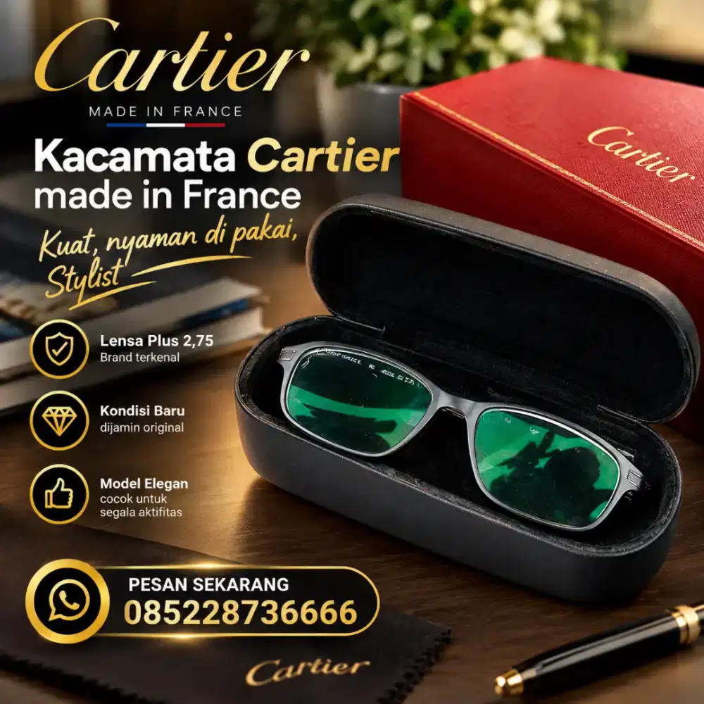 Kaca mata pria lensa plus 2.75 merk Cartier baru