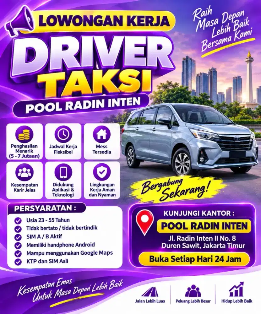 Lowongan kerja, driver pool raden inten