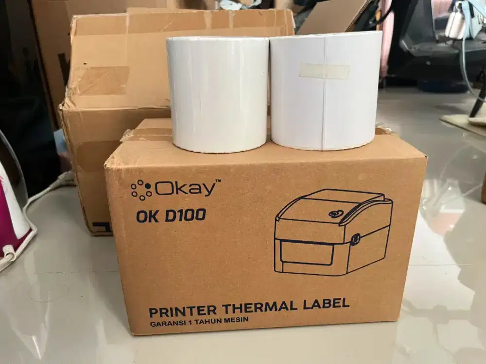 Printer Thermal Label Resi OKAY OK D100 Bluetooth USB + 3 Roll Kertas