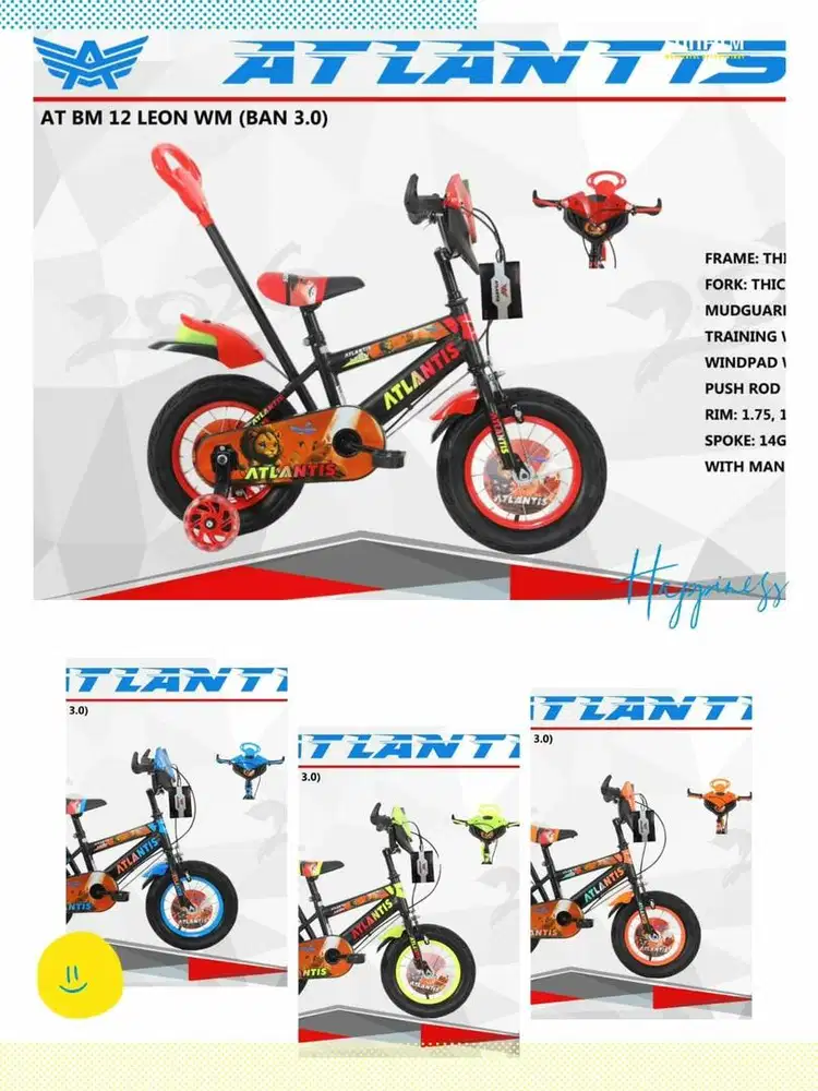 Sepeda BMX 12 inch Merk Atlantis Leon WM (Ban 3.0) + Tongkat Pendorong