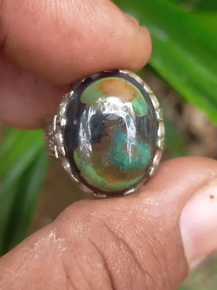 Cincin batu akik natural pancawarna garut