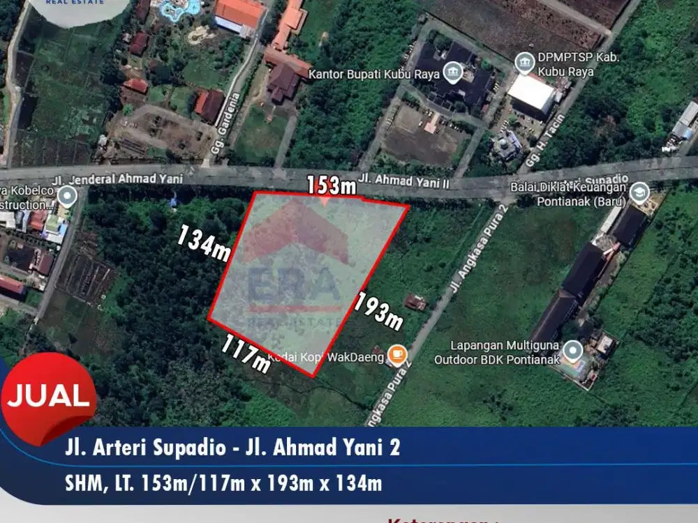 Tanah 2 Hektar Tepi Jalan Ahmad Yani Arteri Supadio, Kubu Raya Pontianak