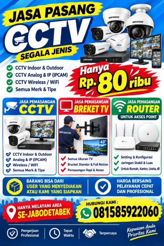 Terima jasa pasang cctv, pemasangan breket tv dan router u/ akses poin