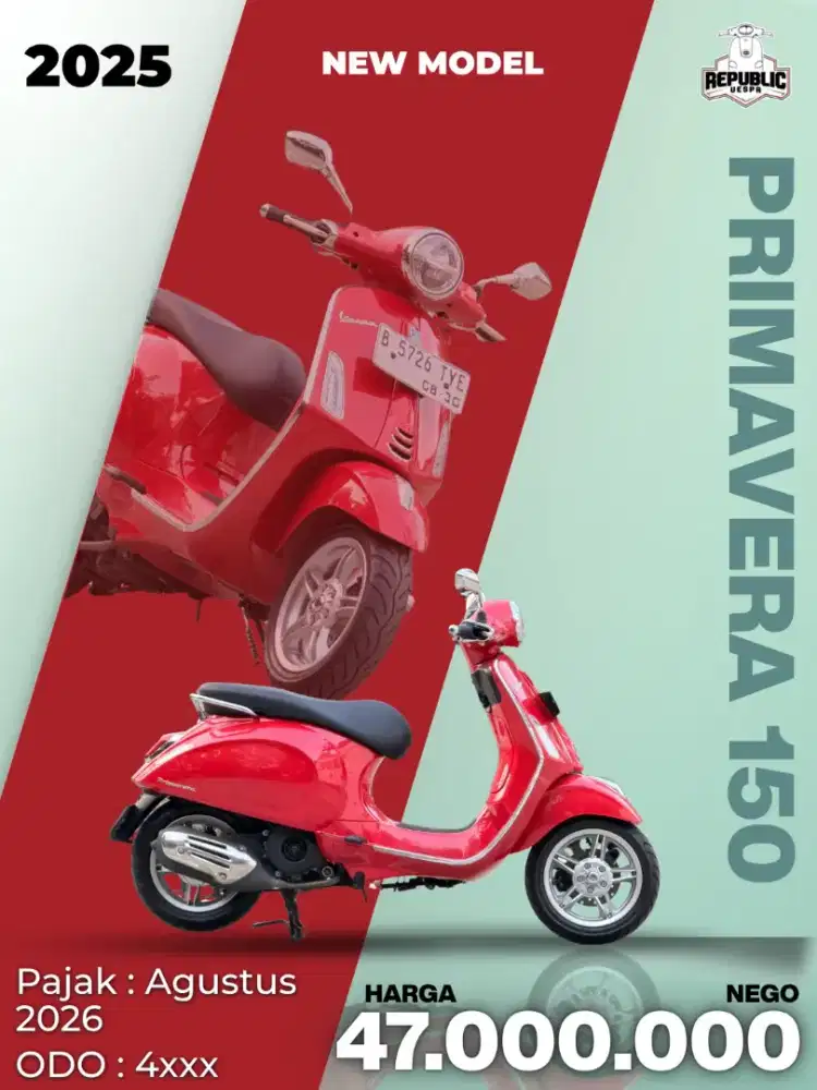 PIAGGIO VESPA PRIMAVERA 150 FACELIFT NEW MODEL TAHUN 2025 WARNA RED