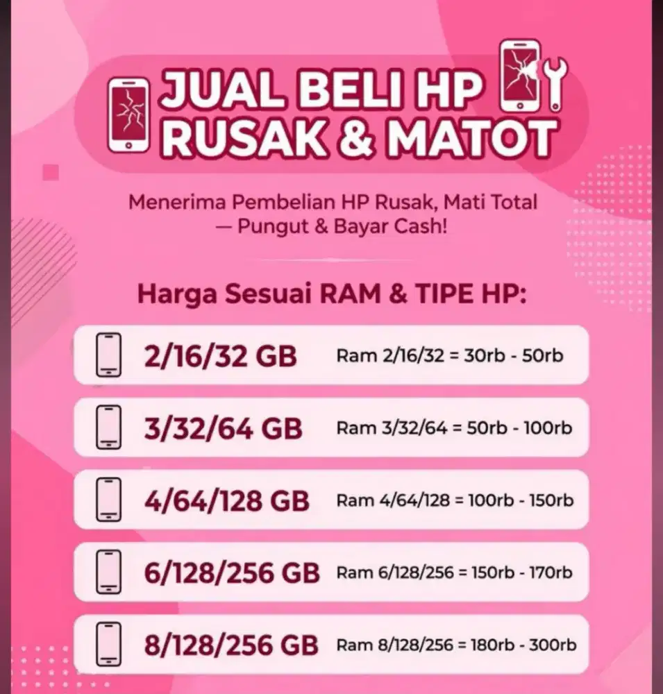 Terima Hp Mati Semua Merek Dan Semua kondisi Rusak Siap Jemput Klokasi