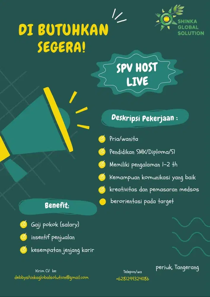 JUDUL IKLAN: Lowongan SPV Host Live - Periuk Tangerang