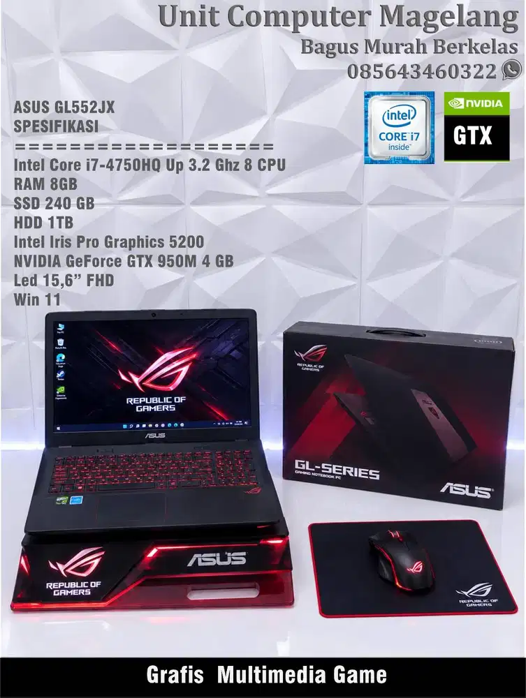ASUS ROG GL552JX II Fullset Like New II Laptop Kuliah Jurusan Teknik
