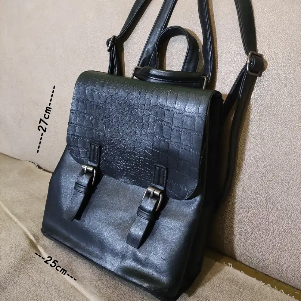 Tas Wanita Samping Ransel Kulit Black Hitam