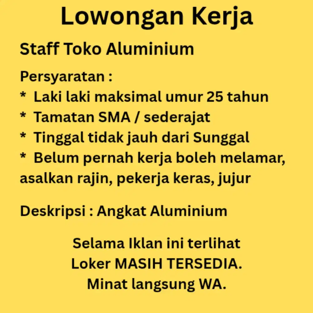 Loker Staff Toko Aluminium
