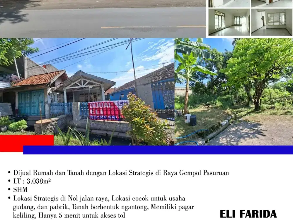 Dijual Rumah dan Tanah dengan Lokasi Strategis di Raya Gempol Pasuruan