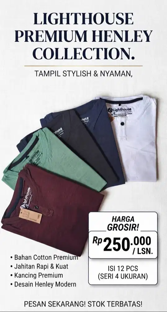 Kaos Henley Anak Bahan Katun Premium