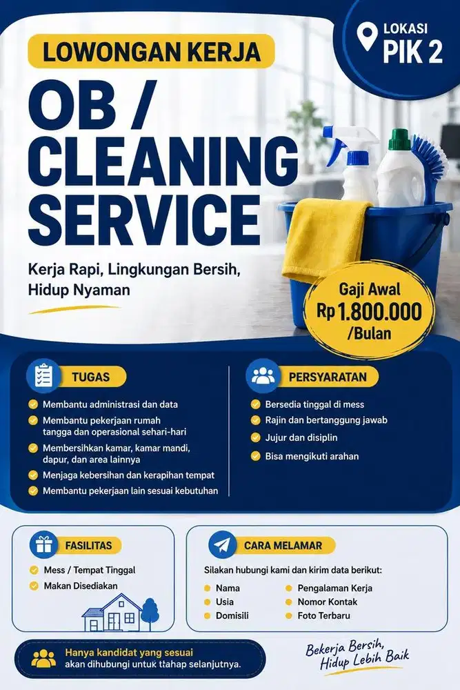 Lowongan kerja OB / Cleaning service serabutan , BAGI YANG SERIUS SAJA