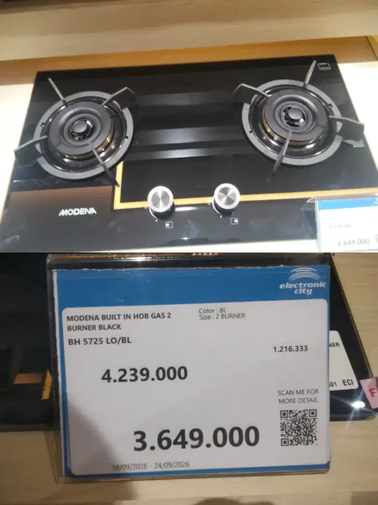 MODENA BUILT IN HOB GAS 2 BURNER BLACK