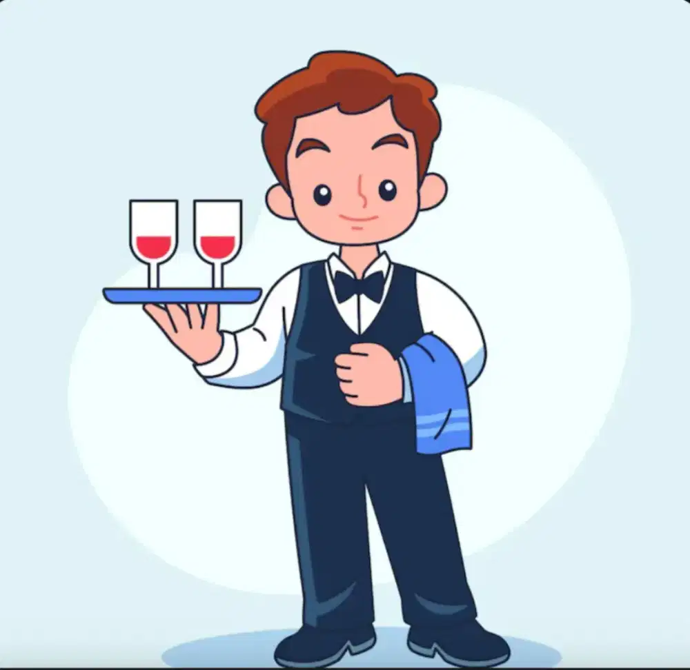 Waiters yg berpenampilan rapi, ceketan dan rajin.