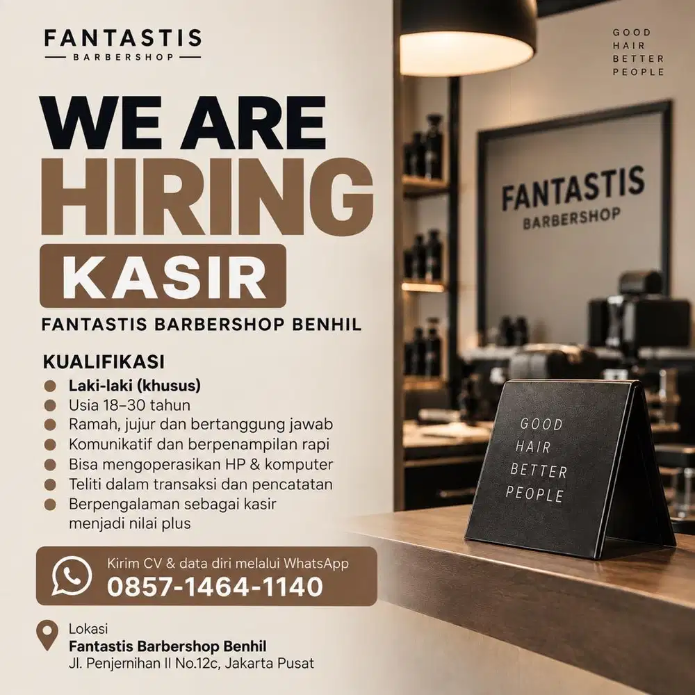 Dibutuhkan segera Kasir/Admin/Support Barber
