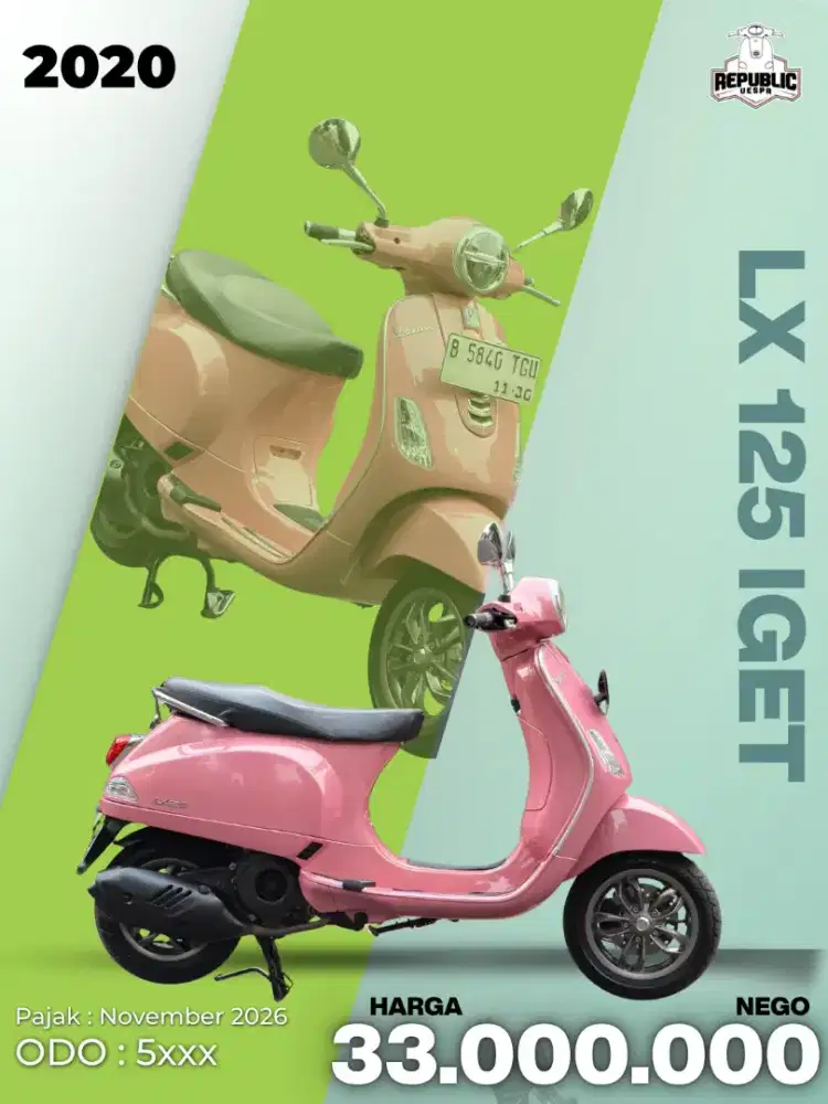 PIAGGIO VESPA LX125 IGET FACELIFT TAHUN 2020 WARNA PINK