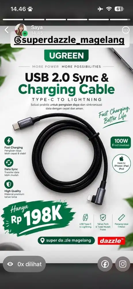 Kd ugreen c to l 1m 60763