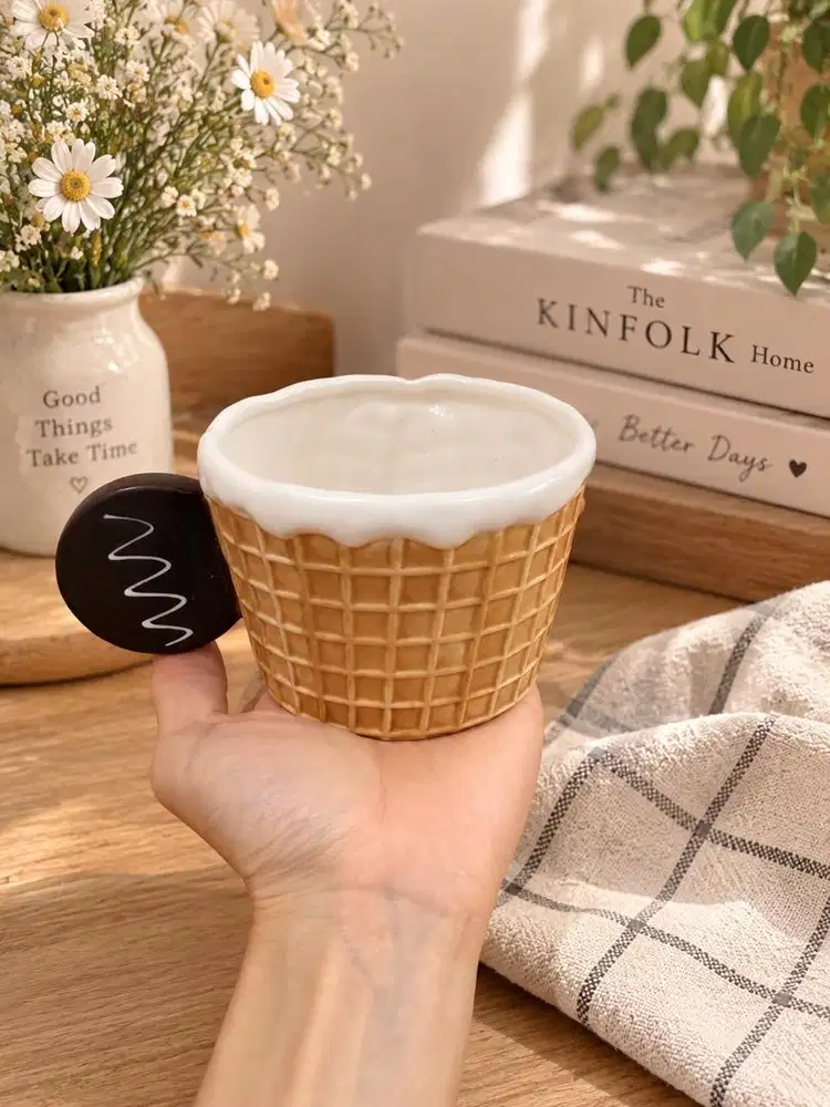Gelas Mug Keramik 3D Timbul Tebal Kokoh Cangkir Kopi teh estetik