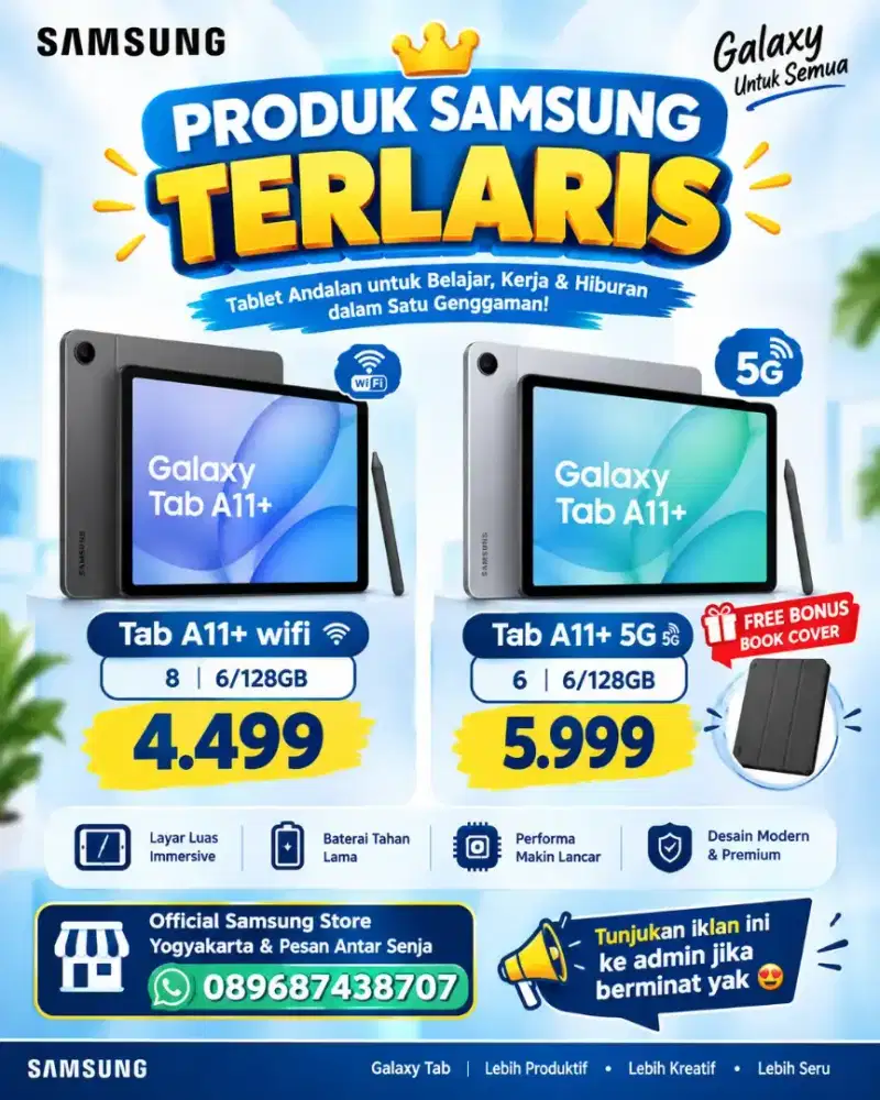 NEW PROMO SAMSUNG TAB A11+ 5G 6/128 FREE COVERBOOK STOCK LIMITED