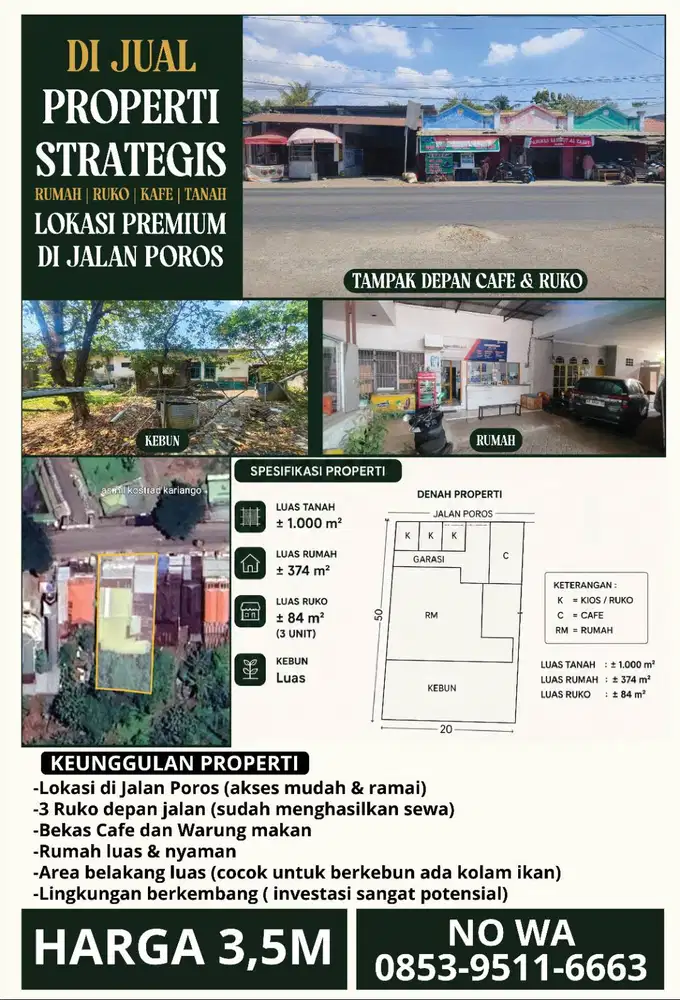 Dijual Properti Rumah, Kios Strategis