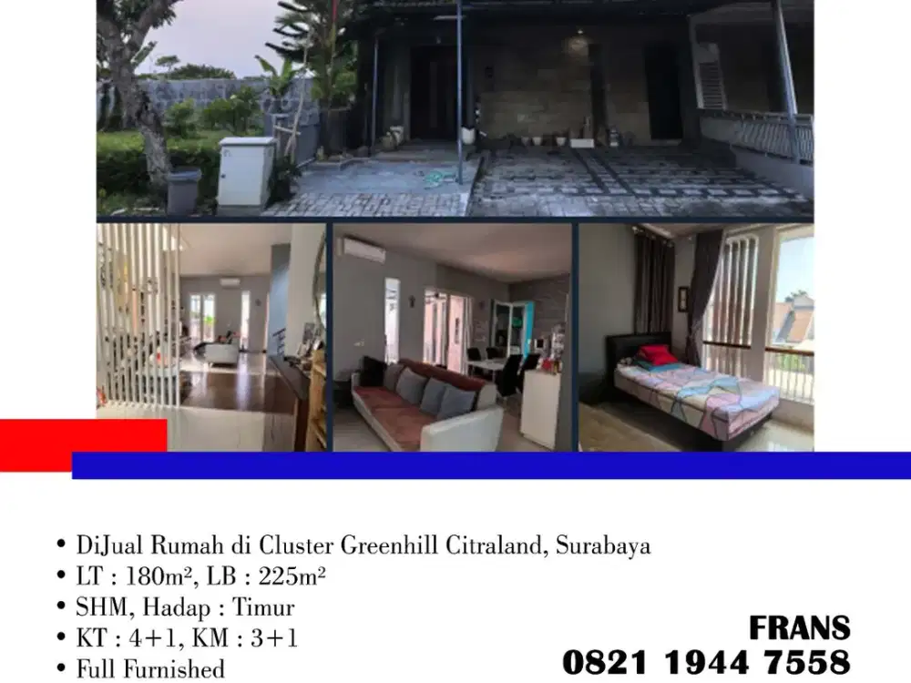 DiJual Rumah di Cluster Greenhill Citraland, di Surabaya
