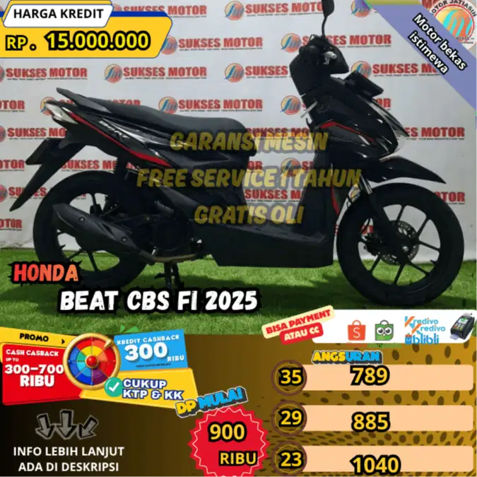 HONDA BEAT CBS FI SPORTY 2025 PLAT BEKASI KAB KM RENDAH DP RINGAN