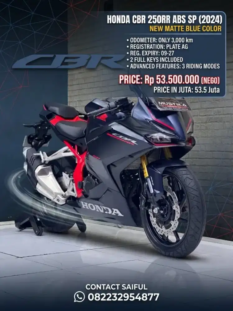 Odo 3rb Istimewa!!Honda CBR 250RR ABS Sp 2024 Plat AG Mulus-Mustika