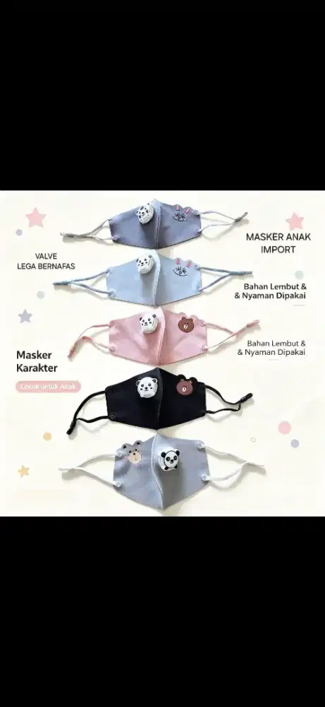 Masker kain import anak + valve
