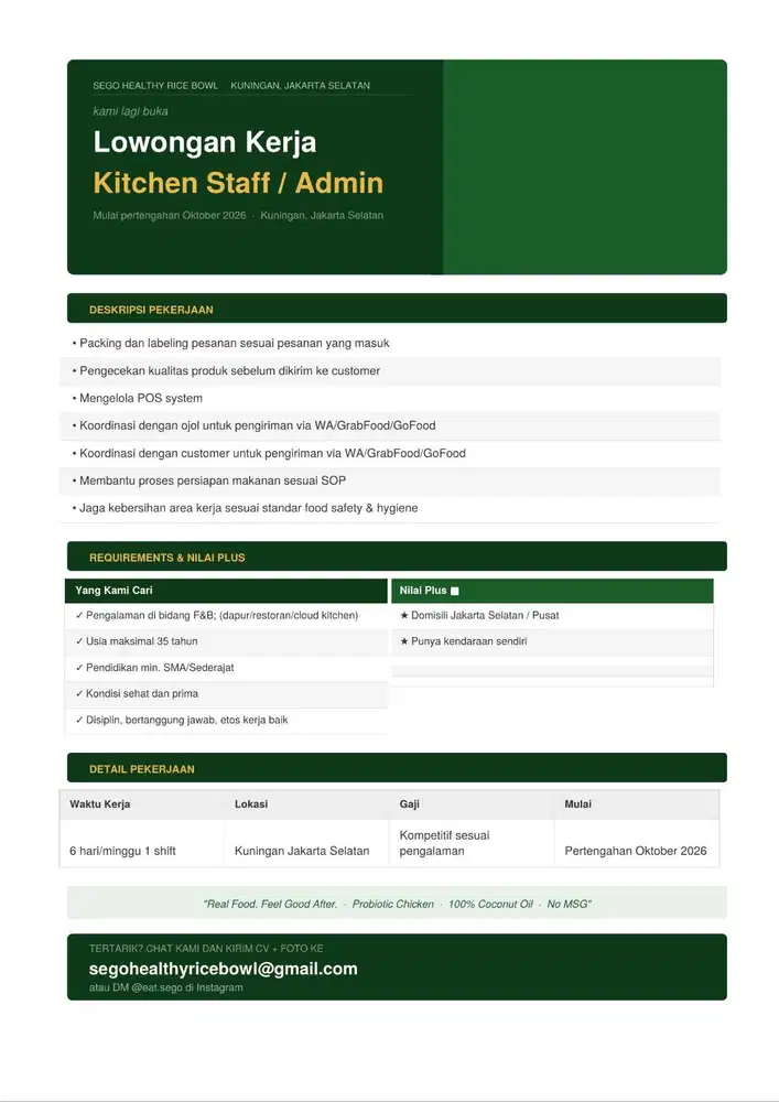Kitchen Staff/Admin