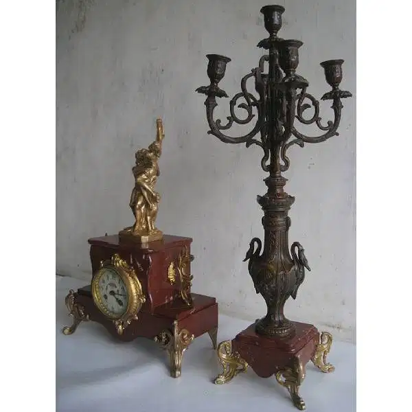 Jam antik Art Nouveau High Classic Mantle Clock + Chandelier era 1800
