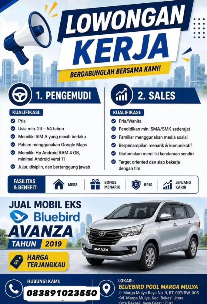 Dibutuhlan cepat driver sopir bluebird group pool marga mulya bekasi