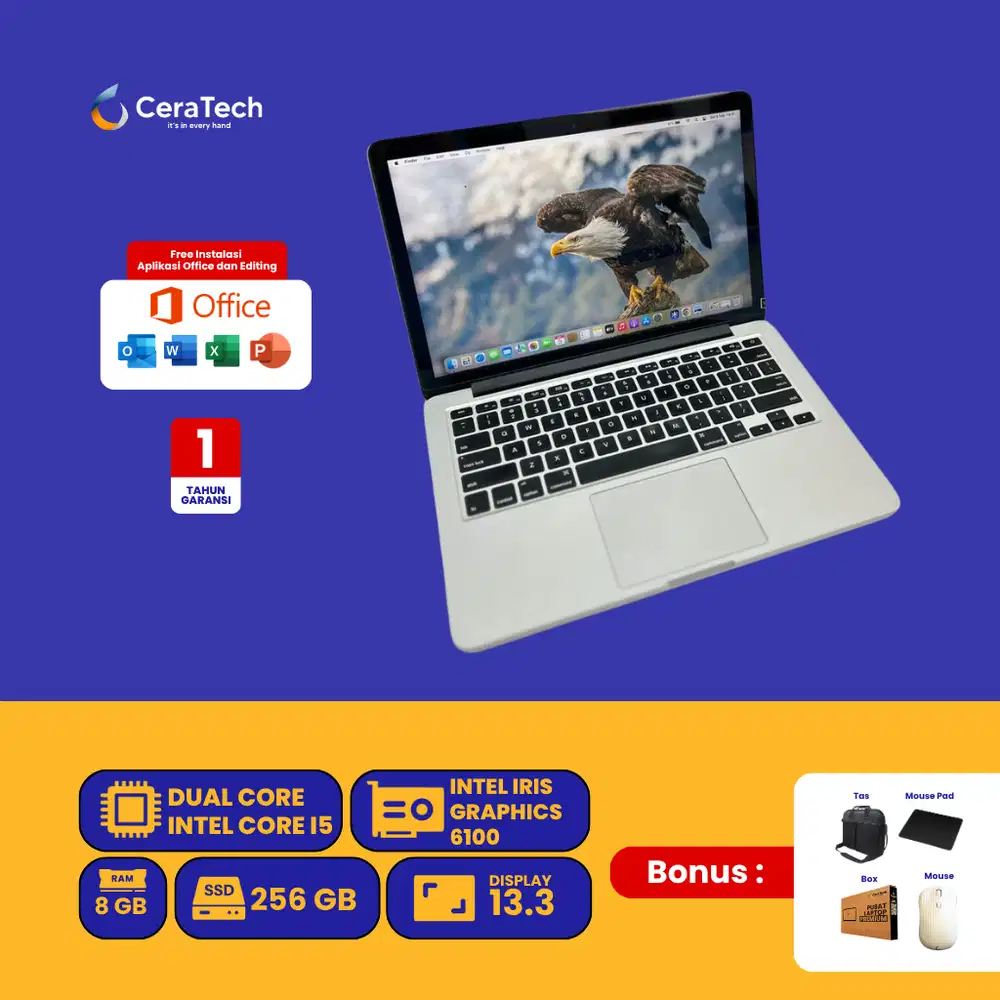 Laptop Compact Intel Core i5 RAM 8GB SSD 256GB - Retina Display Mulus