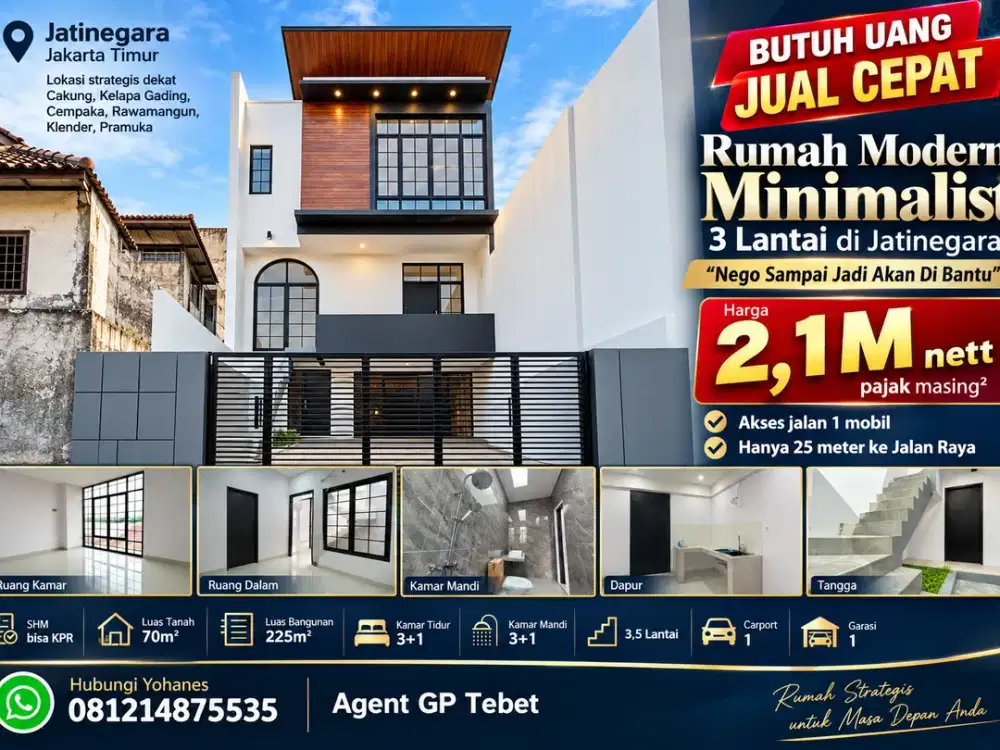 Rumah Modern Minimalist 3 Lantai di Jatinegara