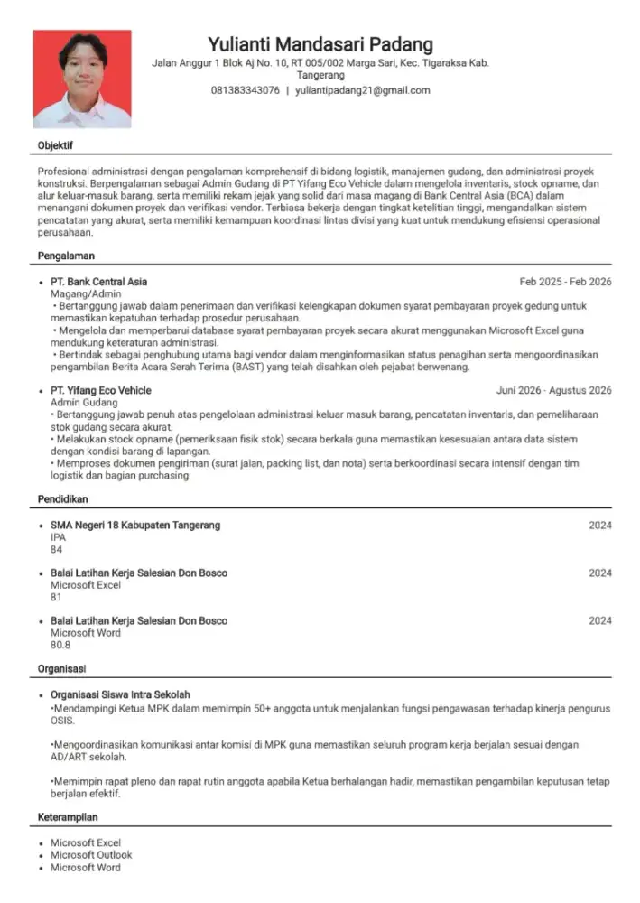 Sedang mencari pekerjaan di Bidang Administrasi/Back Office