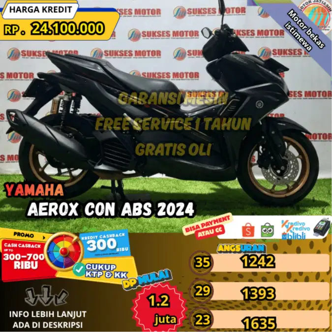 YAMAHA AEROX CONNECTED 155 ABS 2024 KEYLESS WARNA HITAM SIAP GAS