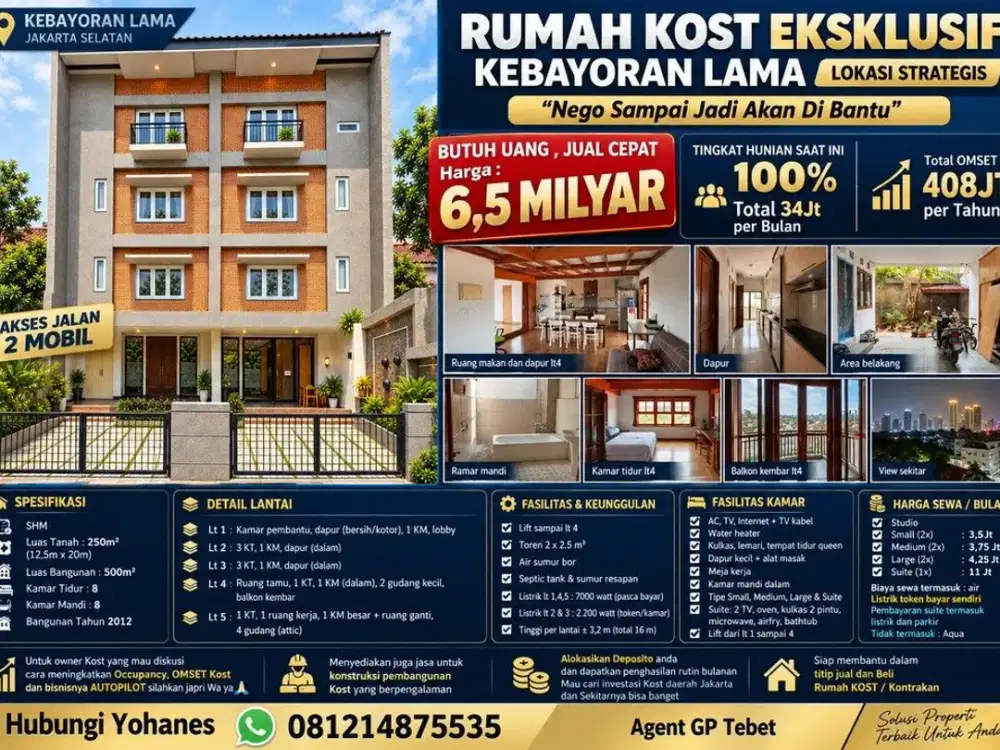 Rumah Kost Eksklusif 8 Kamar Kebayoran Lama Terisi Penuh