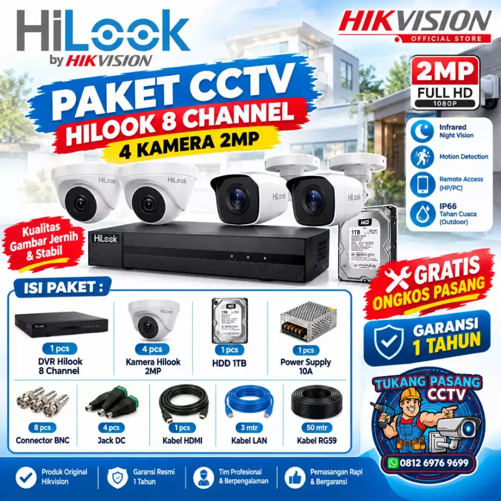 Paket cctv hilook 8 ch 4 kamera 2mp