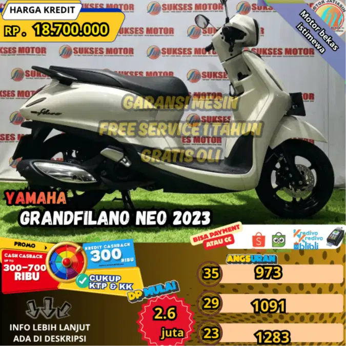YAMAHA GRANDFILANO NEO 2023 PLAT BEKASI KOTA KM RENDAH SIAP GAS