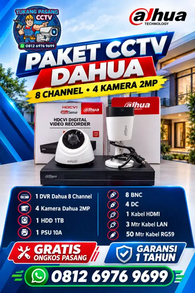 Paket cctv dahua 8 ch 4 kamera 2mp