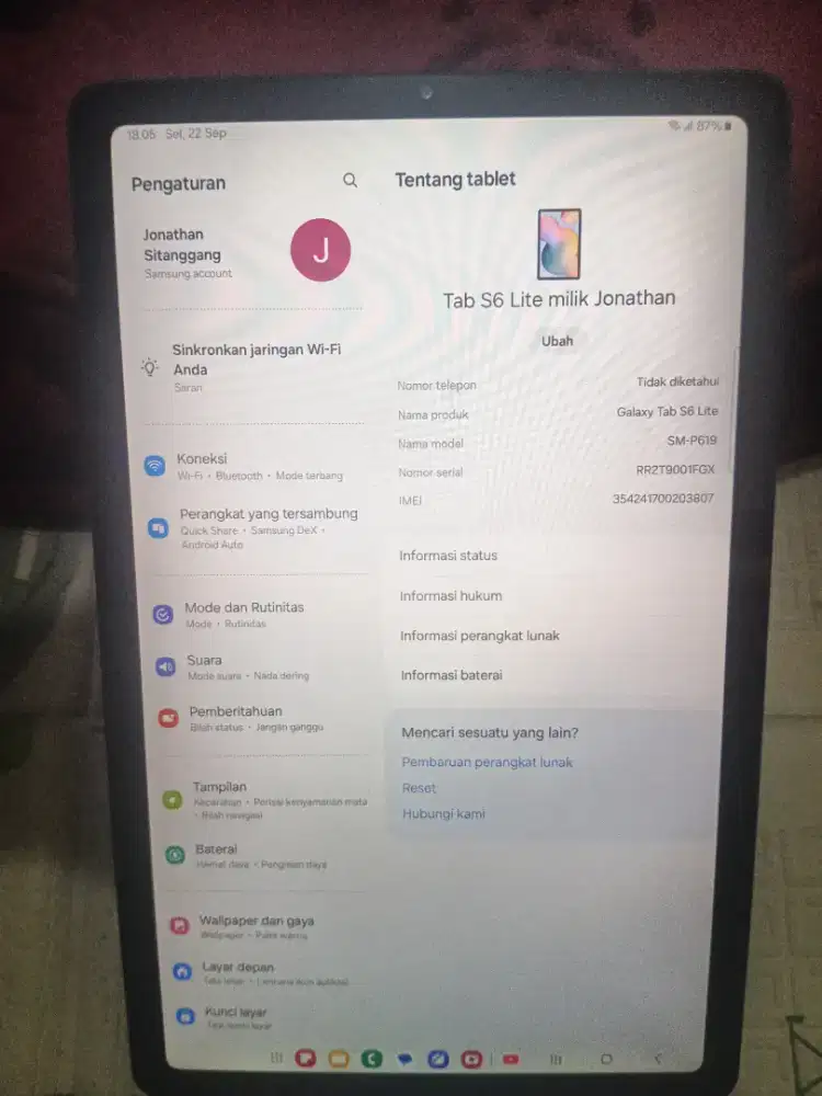 Samsung Tab S6 lite 4/128 kondisi Istimewa