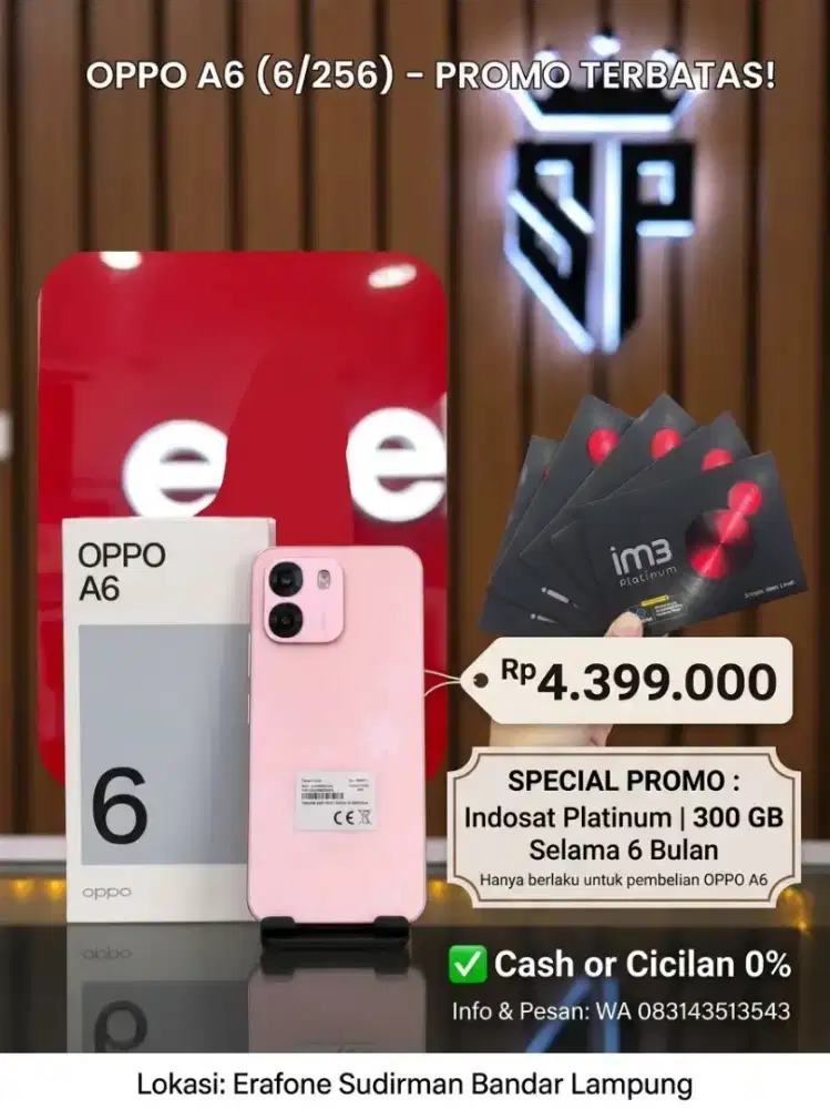Oppo A6 6/256 include Indosat Platinum 300GB 6 Bulan Garansi resmi
