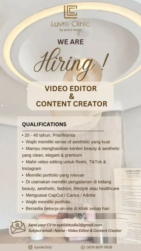 DIBUTUHKAN SEGERA VIDEO EDITOR DAN CONTENT CREATOR AREA PIK