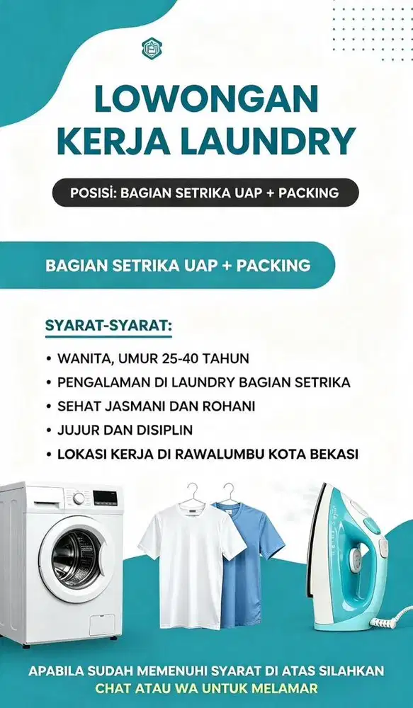Dibutuhkan Karyawan Laundry Bagian Setrika dan Packing