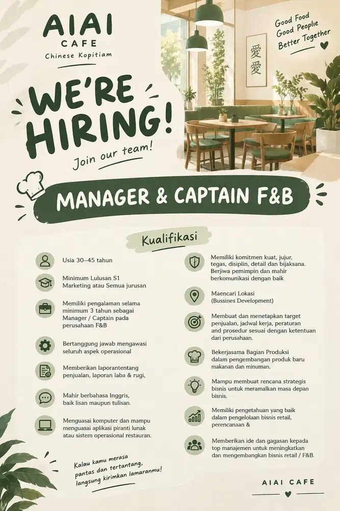 DI CARI MANAGER DAN CAPTAIN FNB
