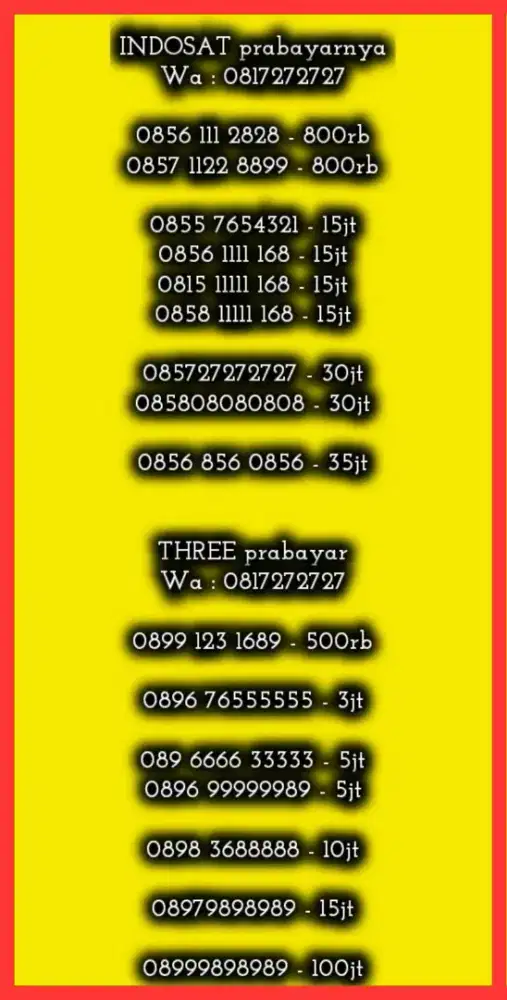 NOMOR CANTIK INDOSAT n THREE