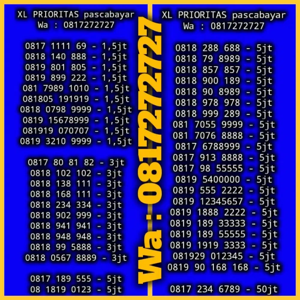 NOMOR CANTIK XL PRIORITAS PASCABAYAR