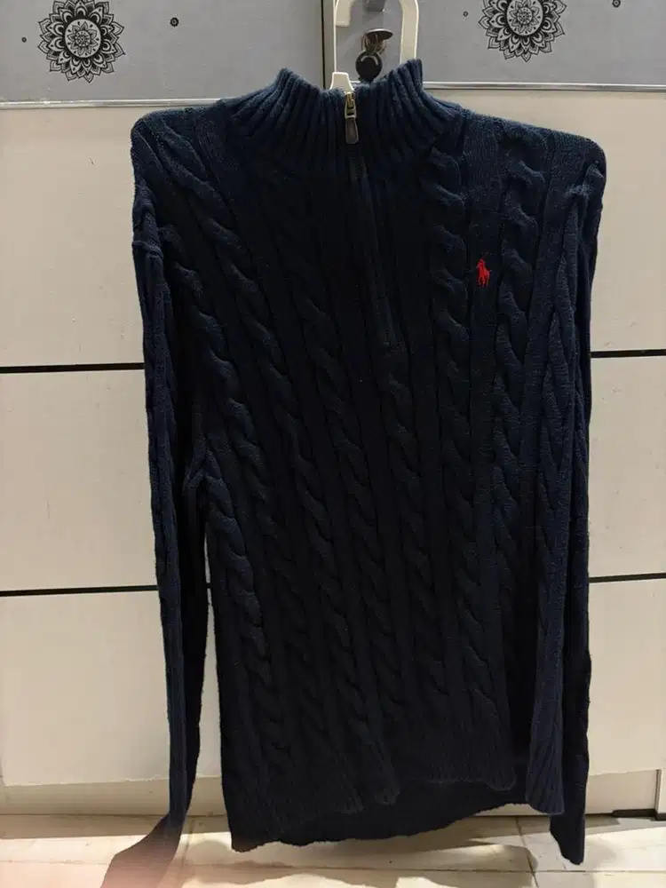 Polo Ralph Lauren Cable-Knit Quarter-Zip Sweater (Navy Blue)
